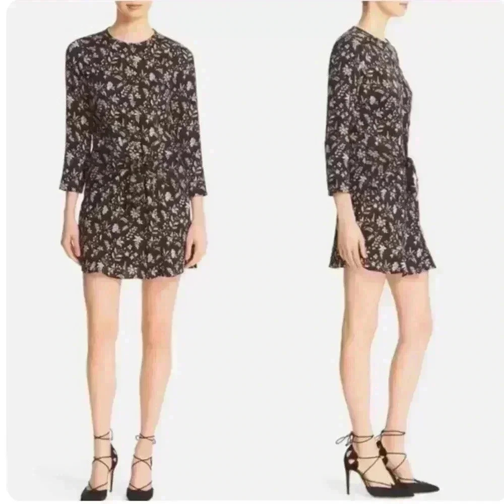 Veronica Beard Stella Silk Tie Waist Dress | Black Floral | SZ 6 - Picture 3 of 12